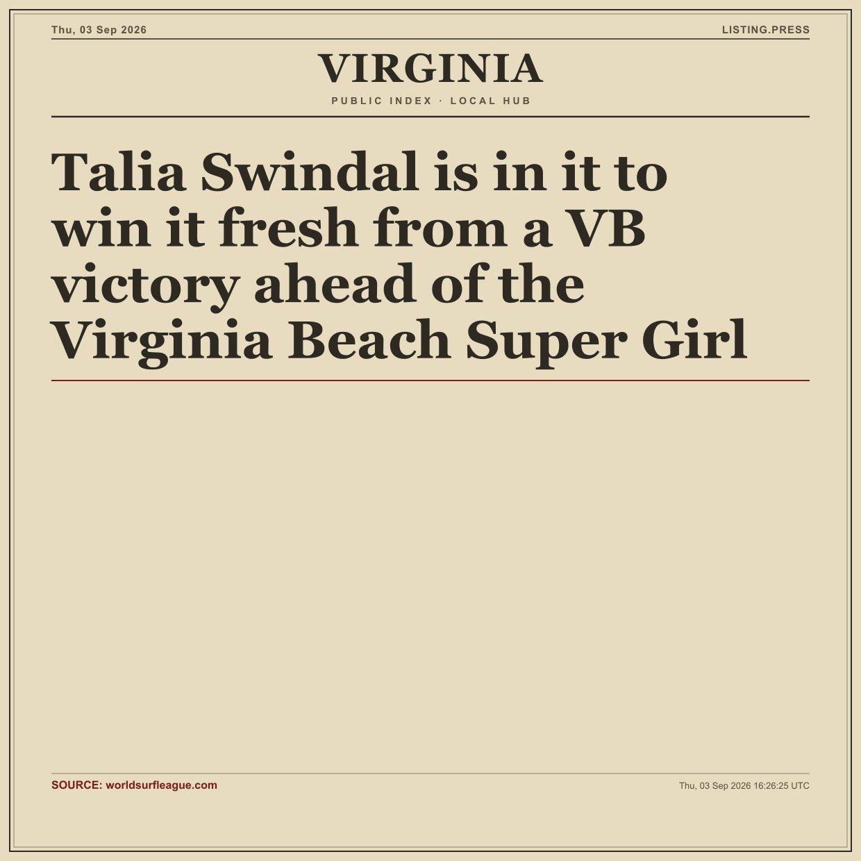 Talia Swindal is in it to win it fresh from a VB victory ahead of the Virginia Beach Super Girl