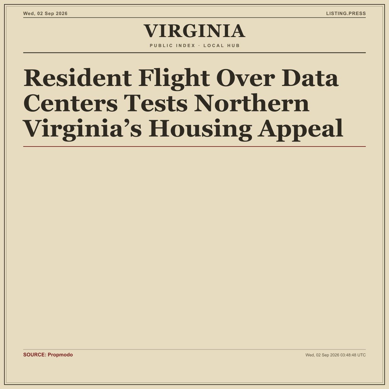 Resident Flight Over Data Centers Tests Northern Virginia’s Housing Appeal