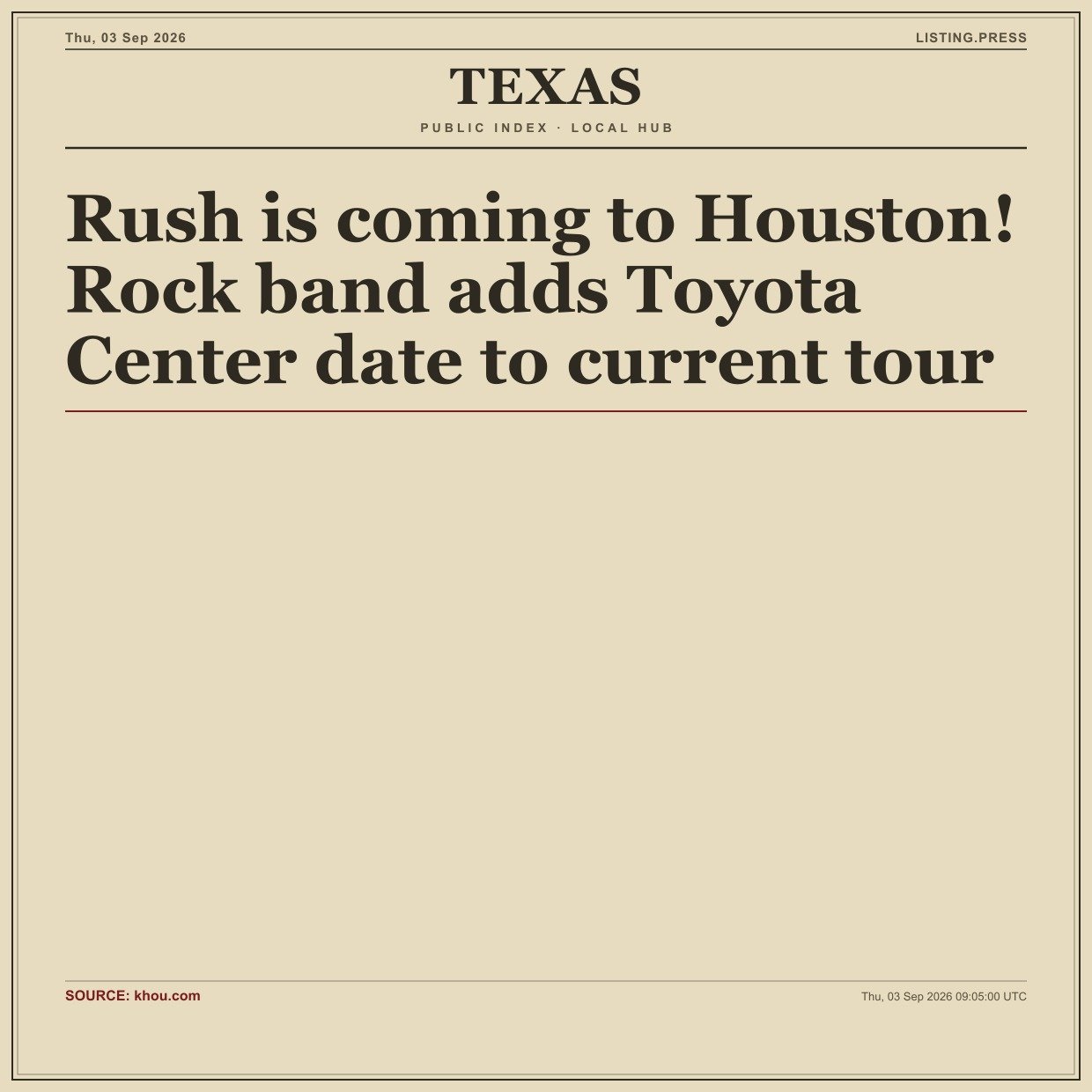 Rush is coming to Houston! Rock band adds Toyota Center date to current tour