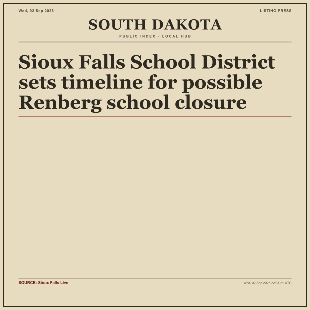 Sioux Falls School District sets timeline for possible Renberg school closure