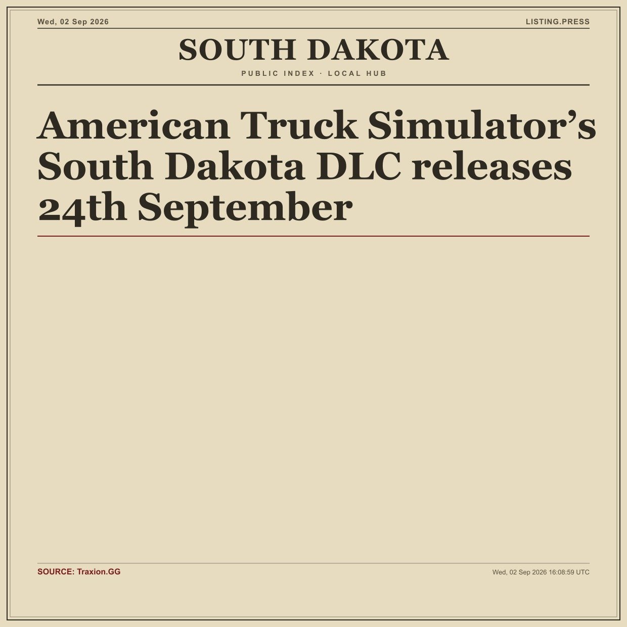 American Truck Simulator’s South Dakota DLC releases 24th September