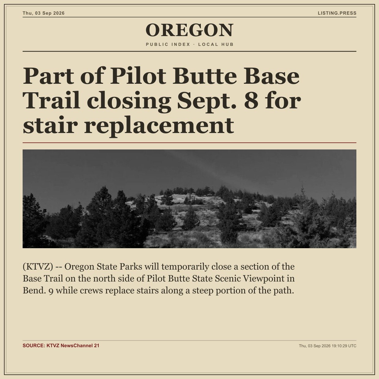 Part of Pilot Butte Base Trail closing Sept. 8 for stair replacement
