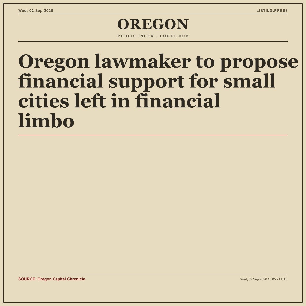 Oregon lawmaker to propose financial support for small cities left in financial limbo