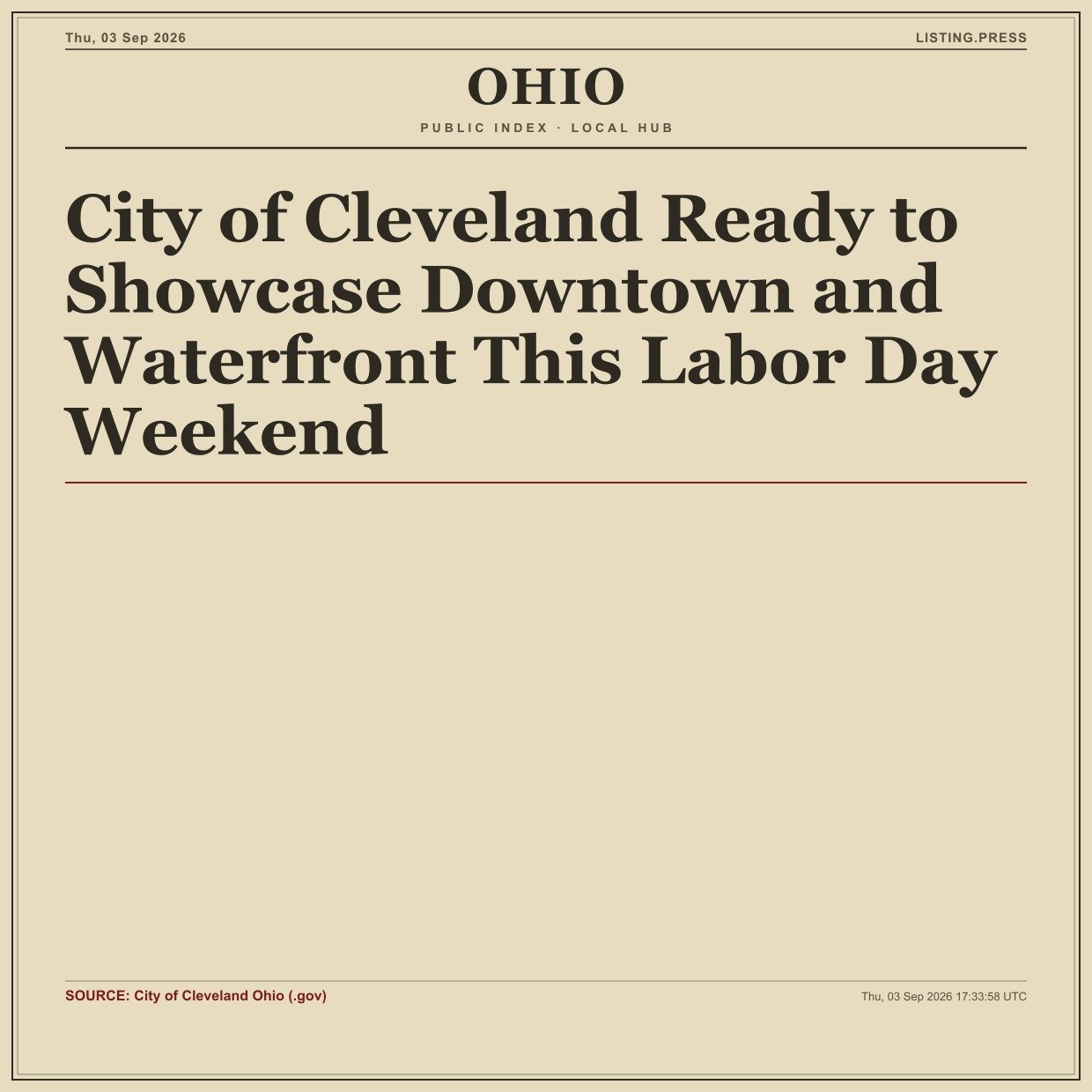 City of Cleveland Ready to Showcase Downtown and Waterfront This Labor Day Weekend