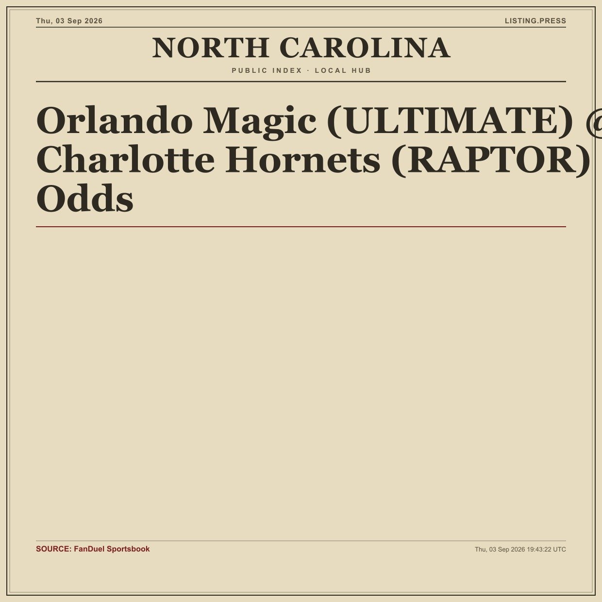 Orlando Magic (ULTIMATE) @ Charlotte Hornets (RAPTOR) Odds