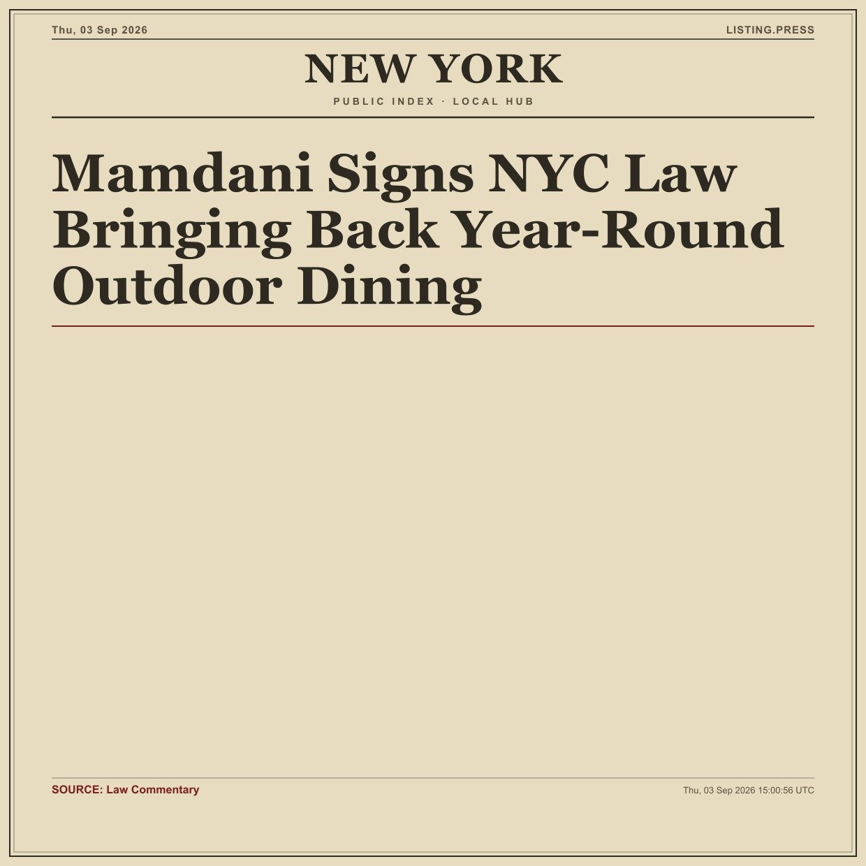 Mamdani Signs NYC Law Bringing Back Year-Round Outdoor Dining