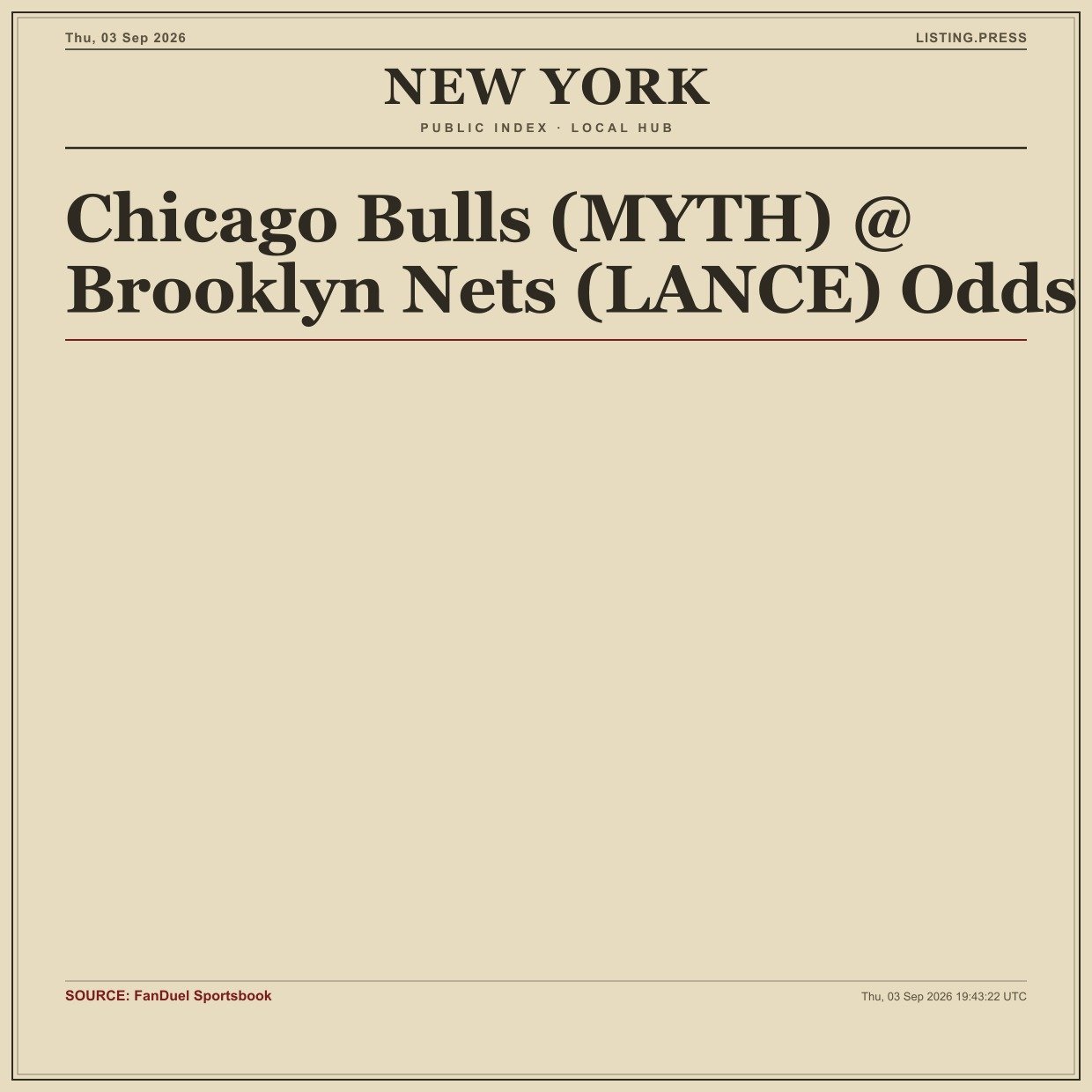 Chicago Bulls (MYTH) @ Brooklyn Nets (LANCE) Odds