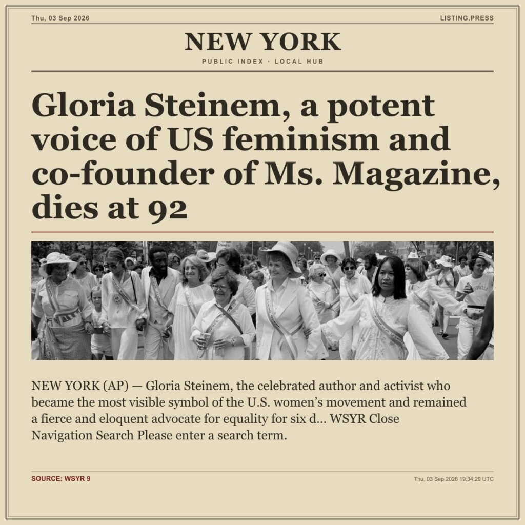 Gloria Steinem, a potent voice of US feminism and co-founder of Ms. Magazine, dies at 92