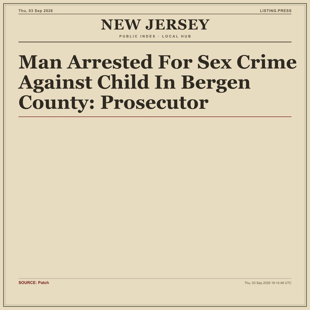 Man Arrested For Sex Crime Against Child In Bergen County: Prosecutor