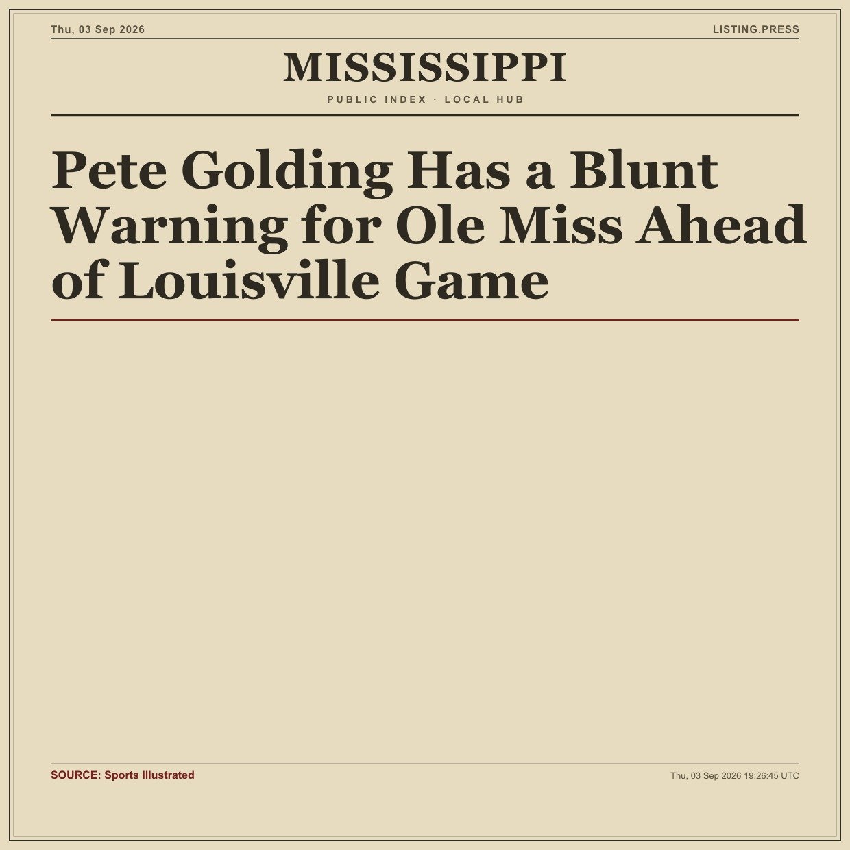 Pete Golding Has a Blunt Warning for Ole Miss Ahead of Louisville Game