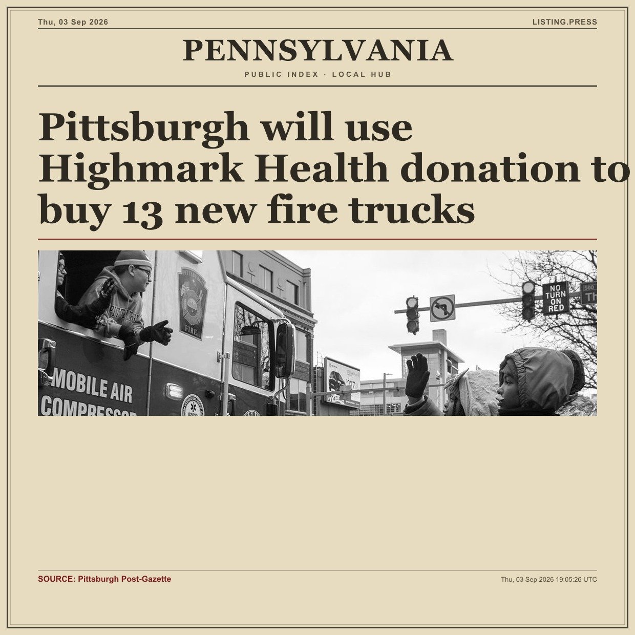 Pittsburgh will use Highmark Health donation to buy 13 new fire trucks