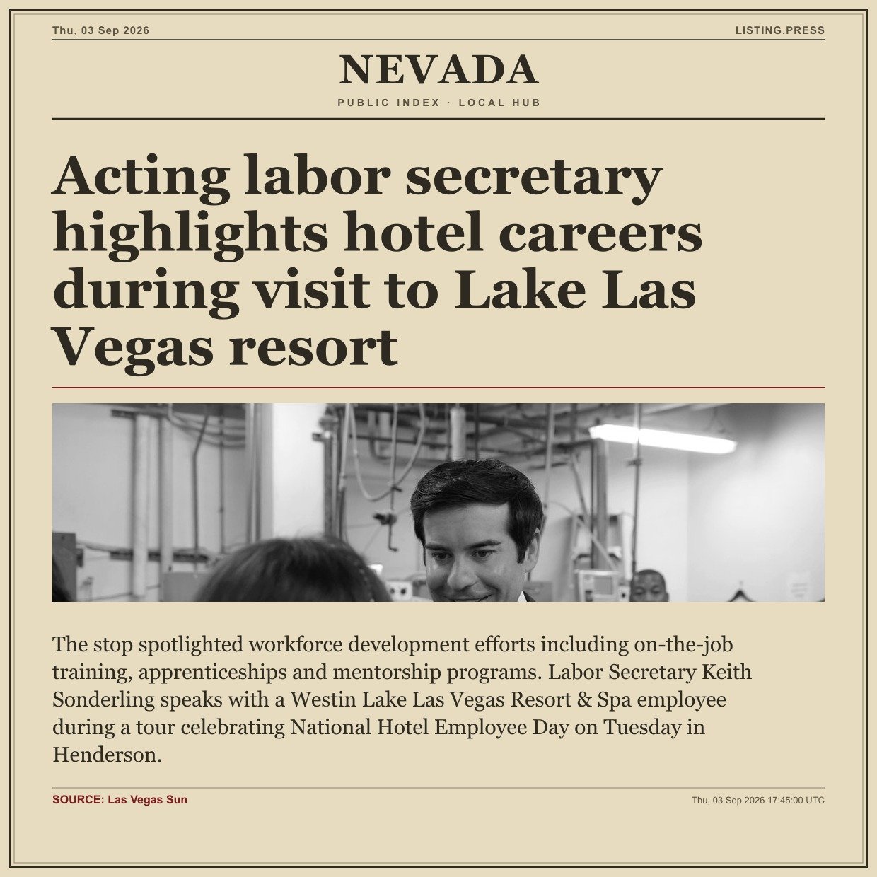 Acting labor secretary highlights hotel careers during visit to Lake Las Vegas resort