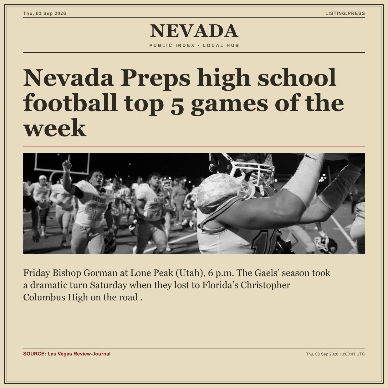 Nevada Preps high school football top 5 games of the week