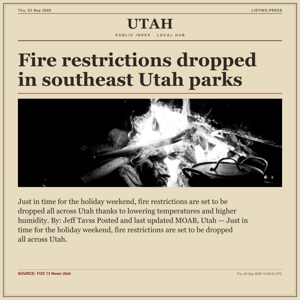 Fire restrictions dropped in southeast Utah parks