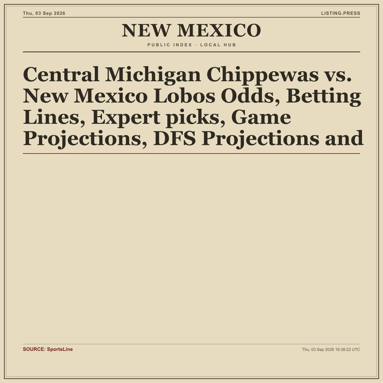 Central Michigan Chippewas vs. New Mexico Lobos Odds, Betting Lines, Expert picks, Game Projections, DFS Projections and