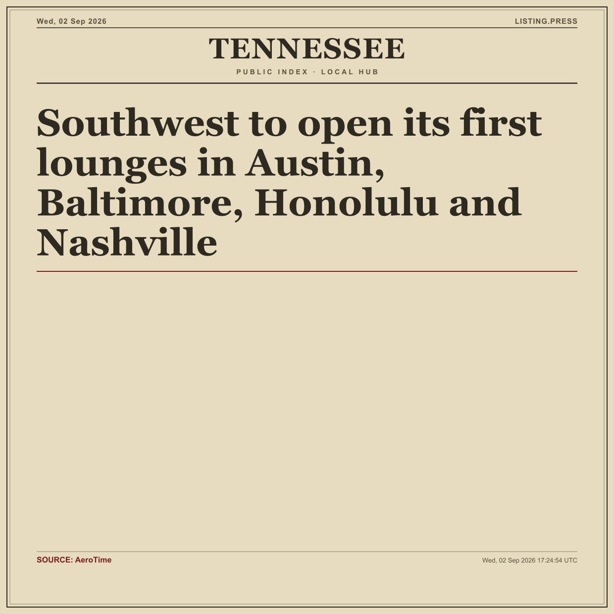Southwest to open its first lounges in Austin, Baltimore, Honolulu and Nashville
