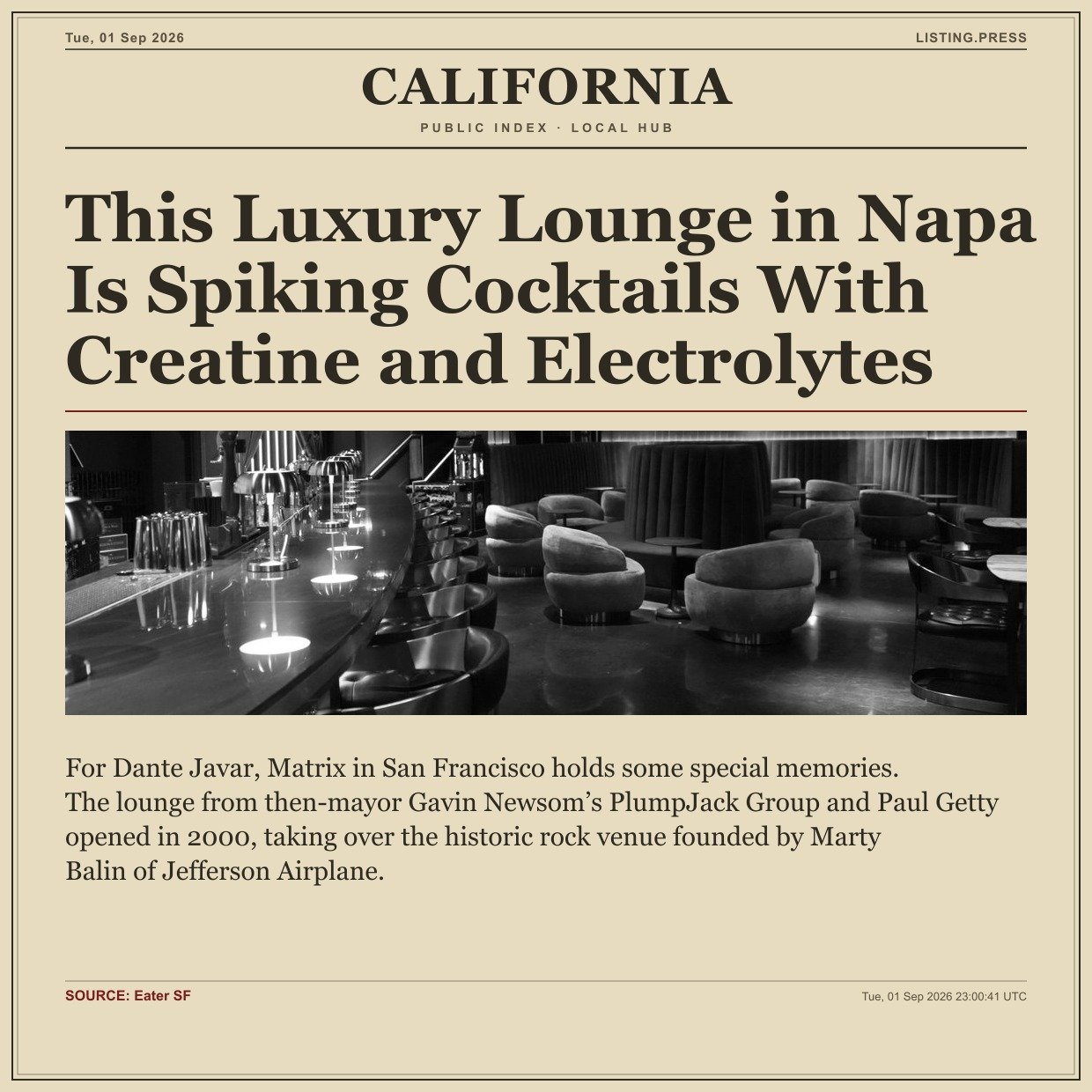 This Luxury Lounge in Napa Is Spiking Cocktails With Creatine and Electrolytes