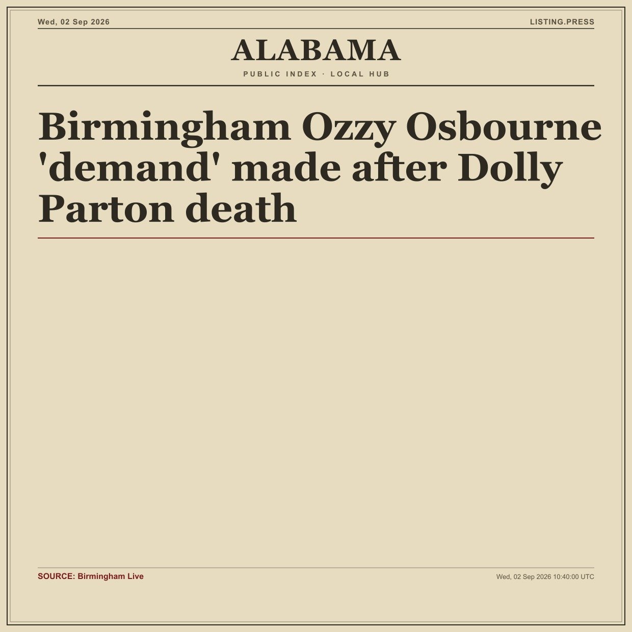 Birmingham Ozzy Osbourne 'demand' made after Dolly Parton death