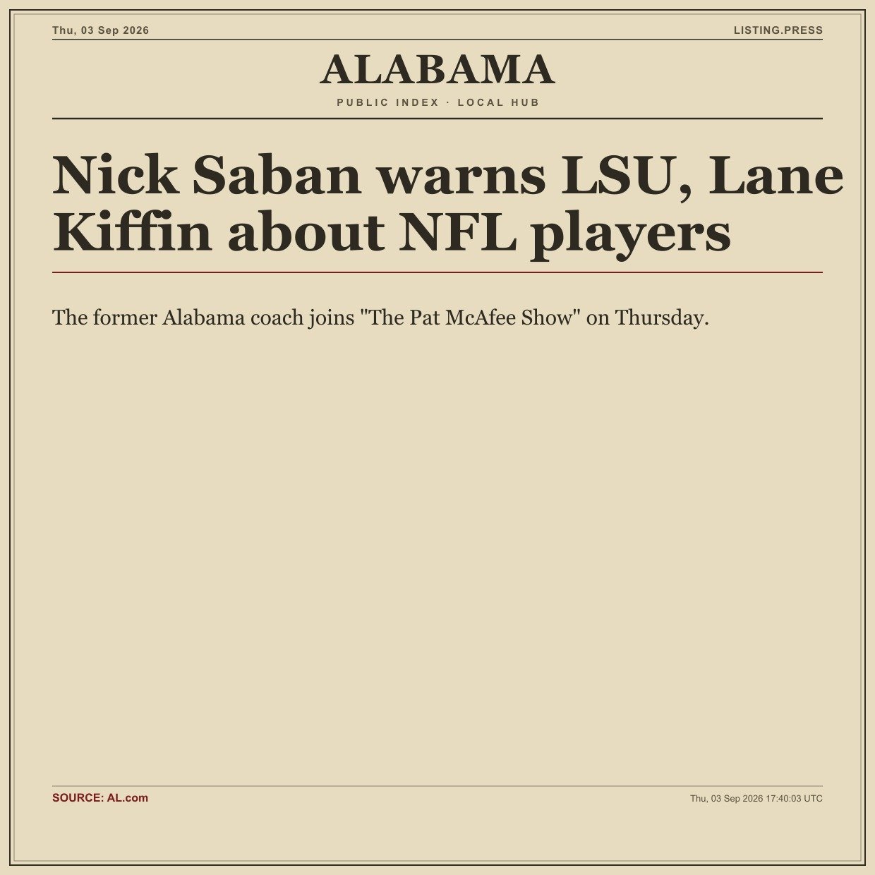 Nick Saban warns LSU, Lane Kiffin about NFL players