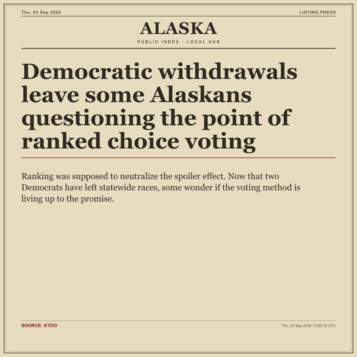 Democratic withdrawals leave some Alaskans questioning the point of ranked choice voting