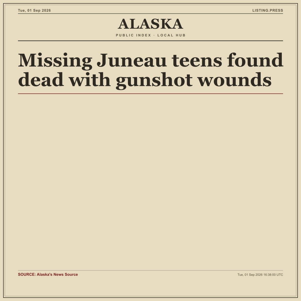 Missing Juneau teens found dead with gunshot wounds