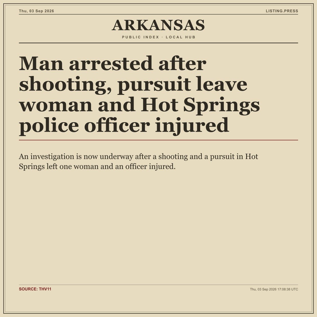 Man arrested after shooting, pursuit leave woman and Hot Springs police officer injured