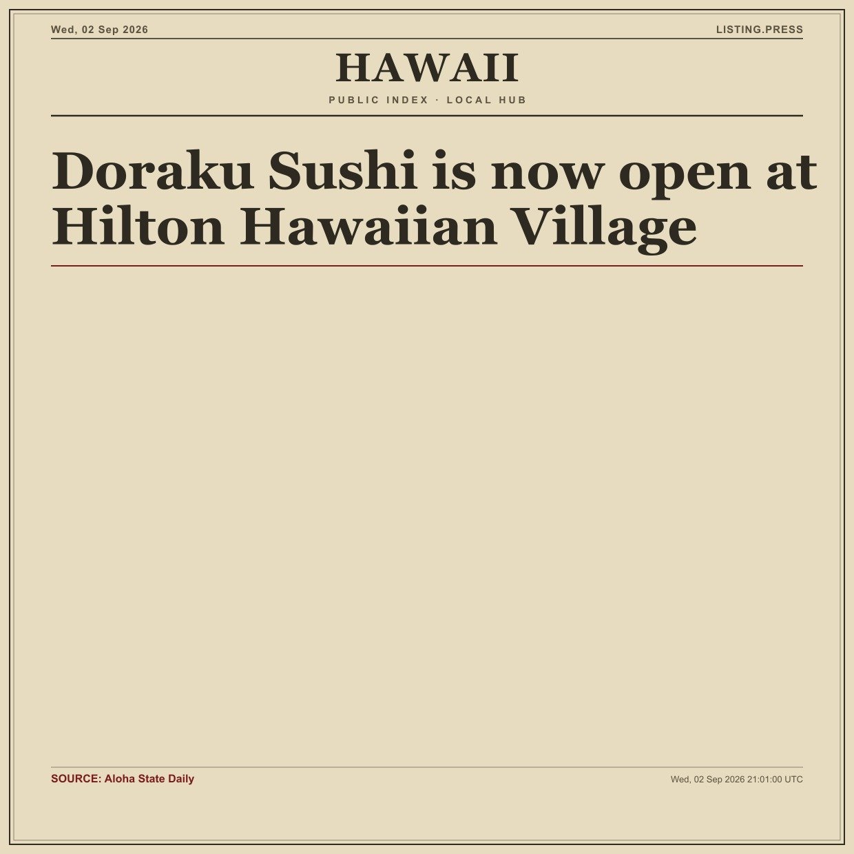 Doraku Sushi is now open at Hilton Hawaiian Village