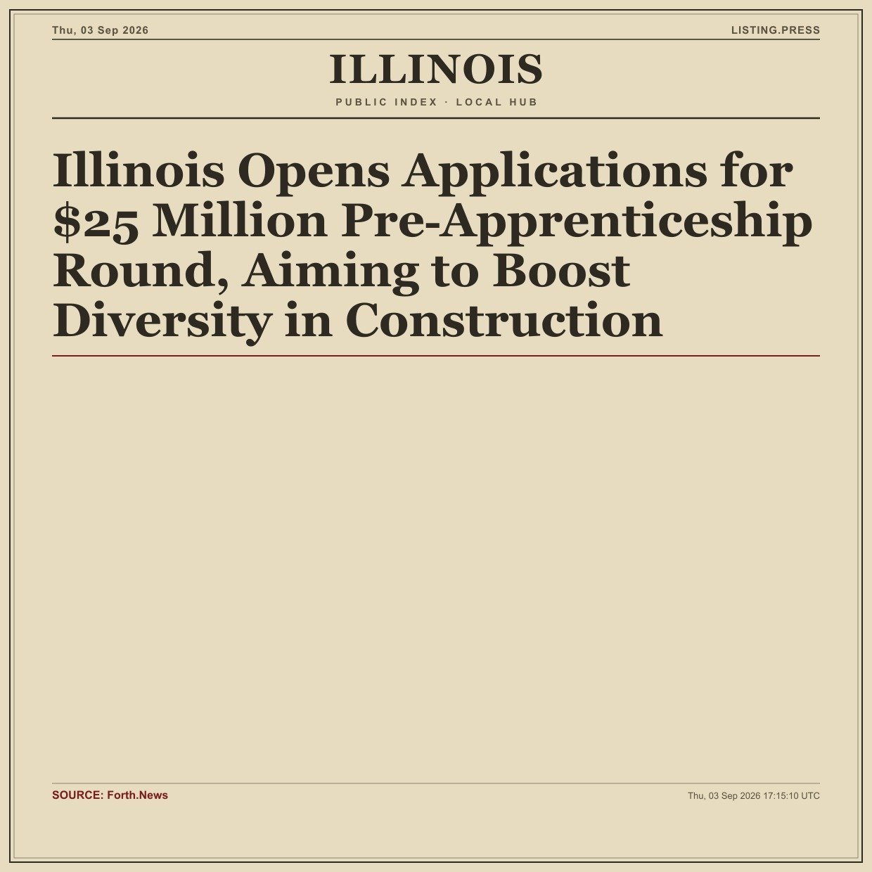 Illinois Opens Applications for $25 Million Pre‑Apprenticeship Round, Aiming to Boost Diversity in Construction