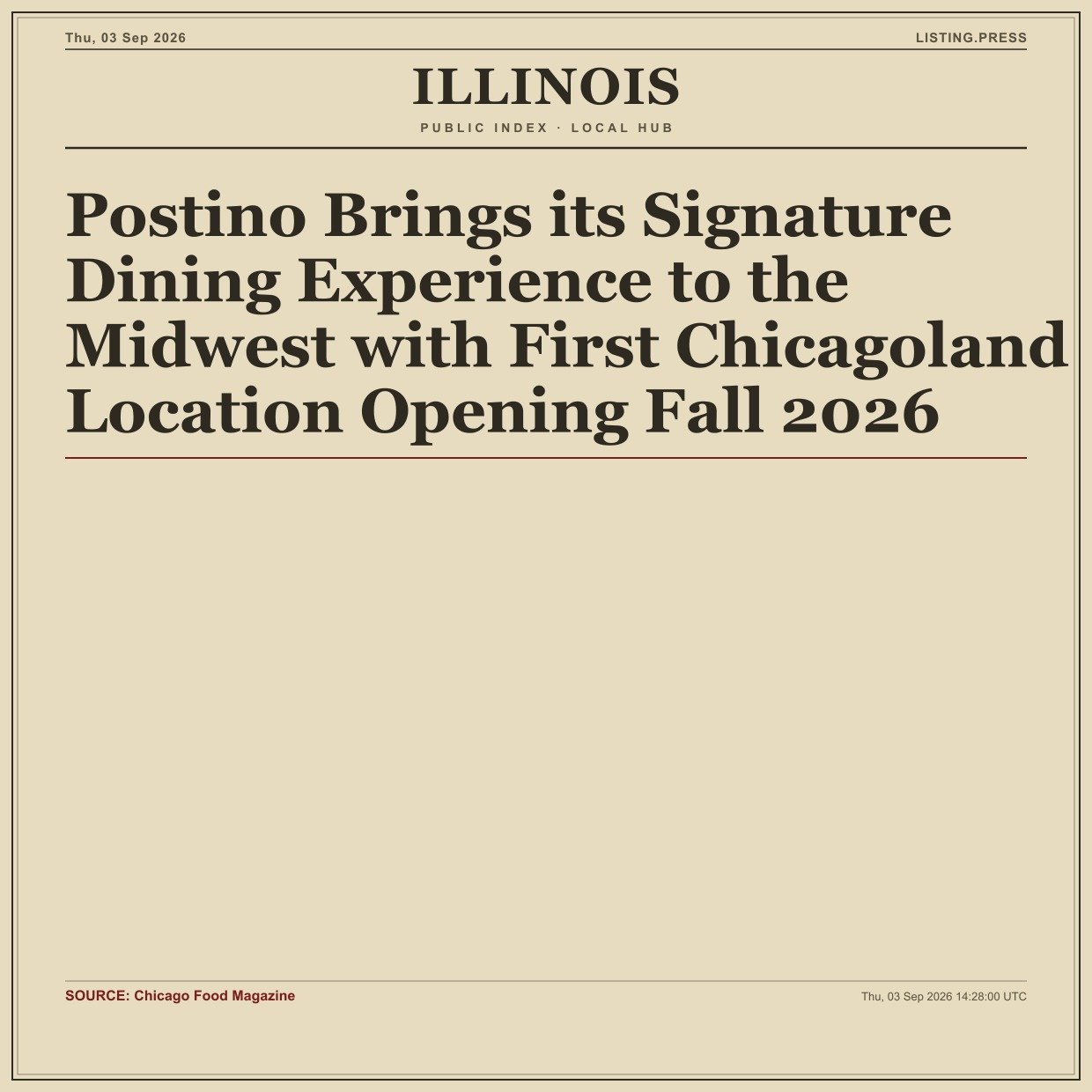 Postino Brings its Signature Dining Experience to the Midwest with First Chicagoland Location Opening Fall 2026