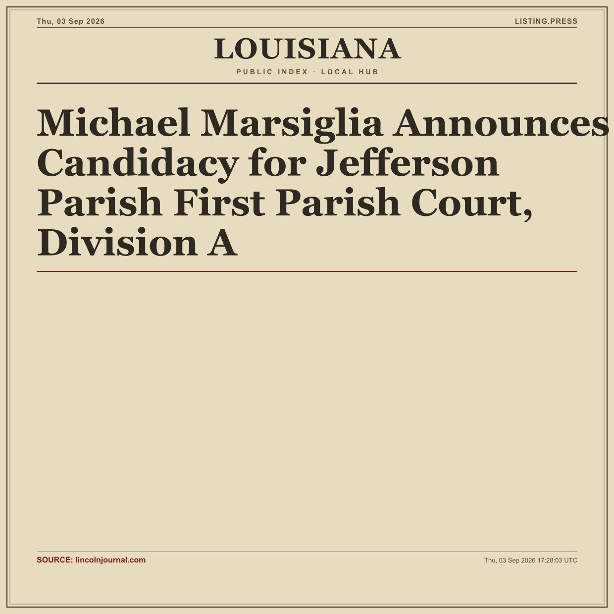 Michael Marsiglia Announces Candidacy for Jefferson Parish First Parish Court, Division A