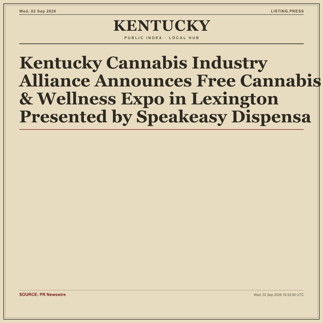 Kentucky Cannabis Industry Alliance Announces Free Cannabis & Wellness Expo in Lexington Presented by Speakeasy Dispensa