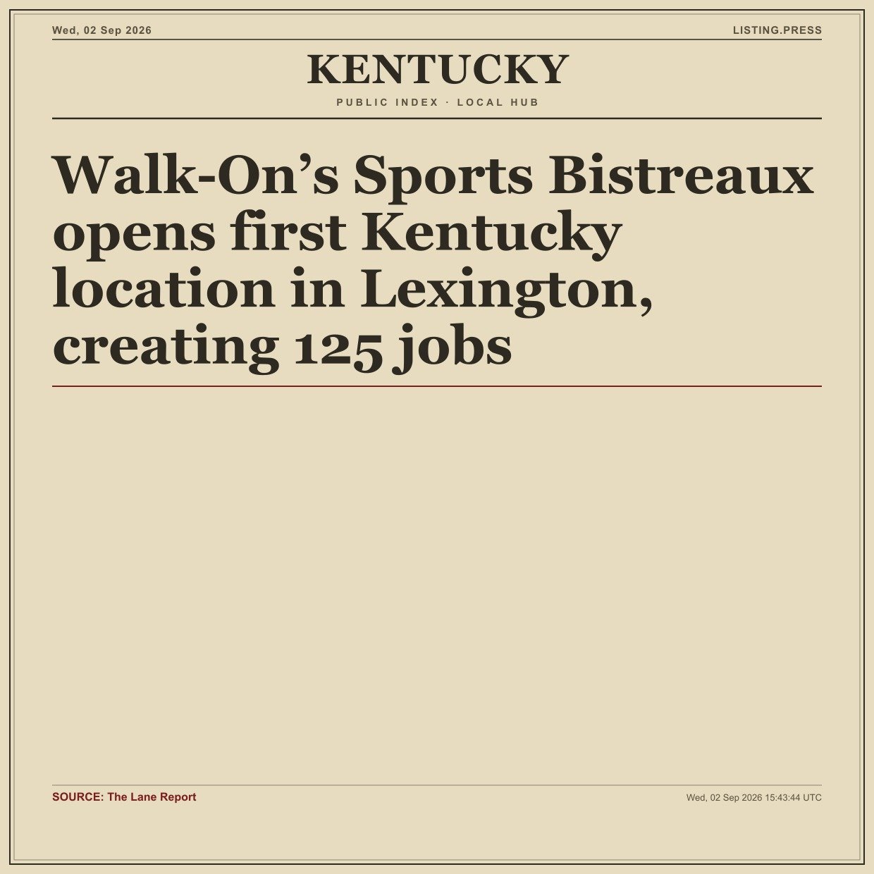 Walk-On’s Sports Bistreaux opens first Kentucky location in Lexington, creating 125 jobs