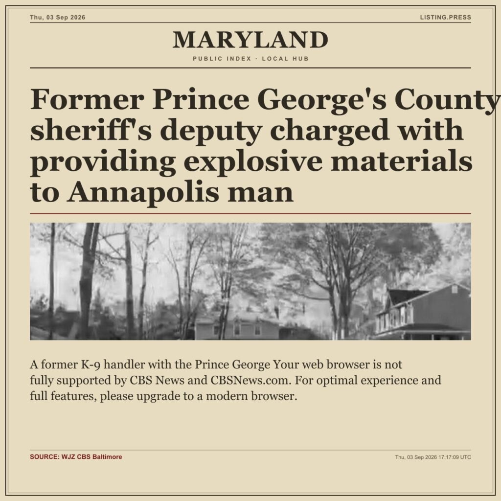 Former Prince George’s County sheriff’s deputy charged with providing explosive materials to Annapolis man