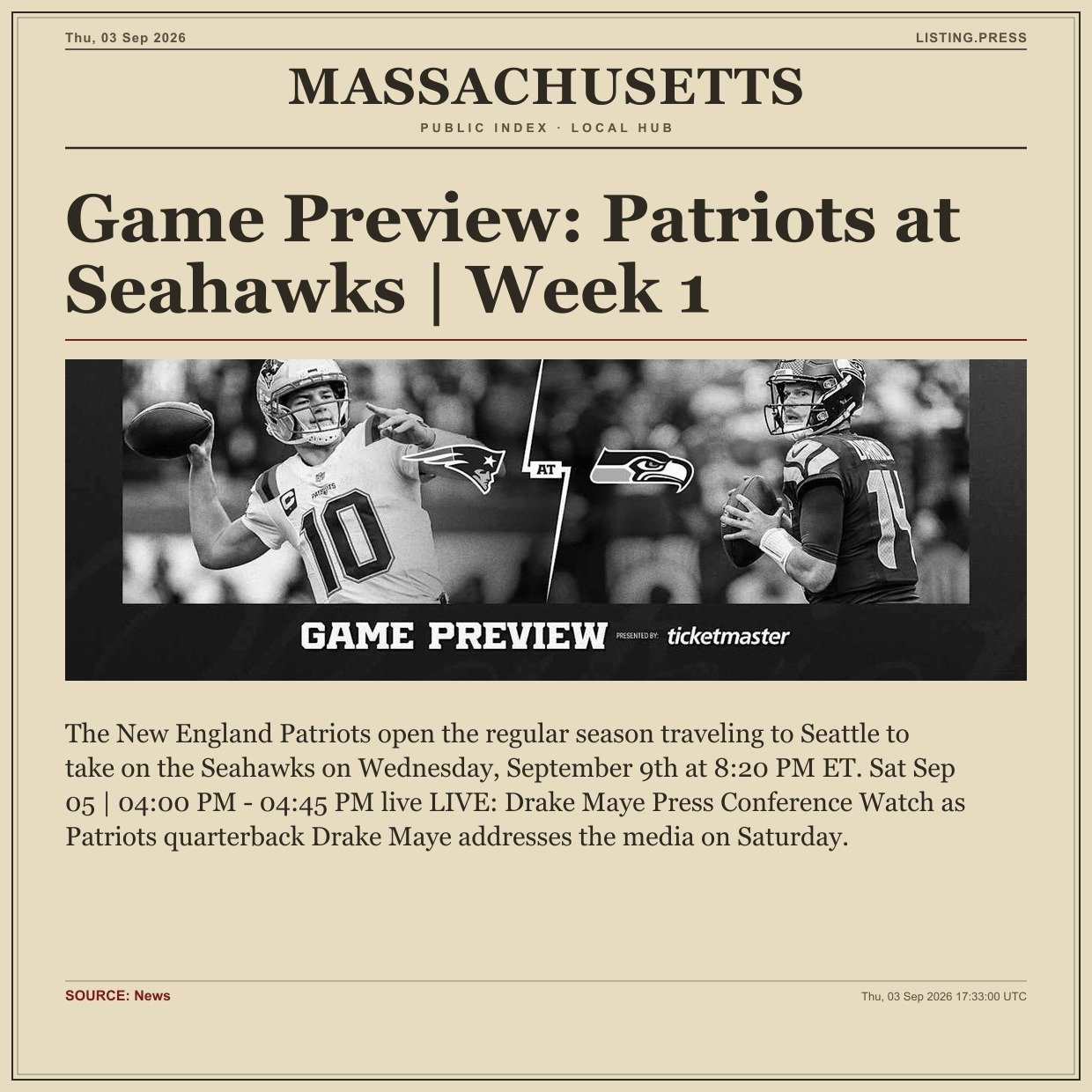 Game Preview: Patriots at Seahawks | Week 1
