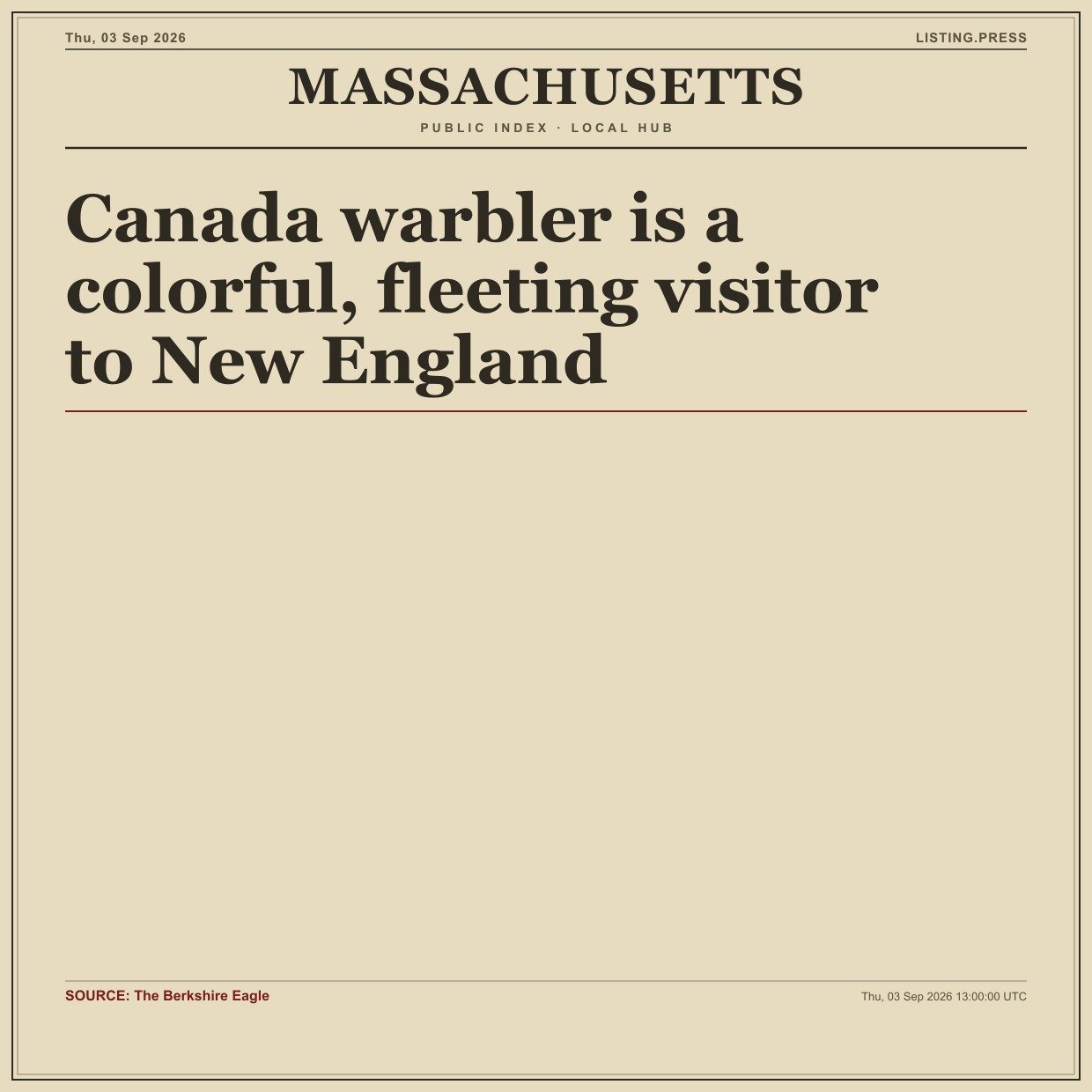 Canada warbler is a colorful, fleeting visitor to New England