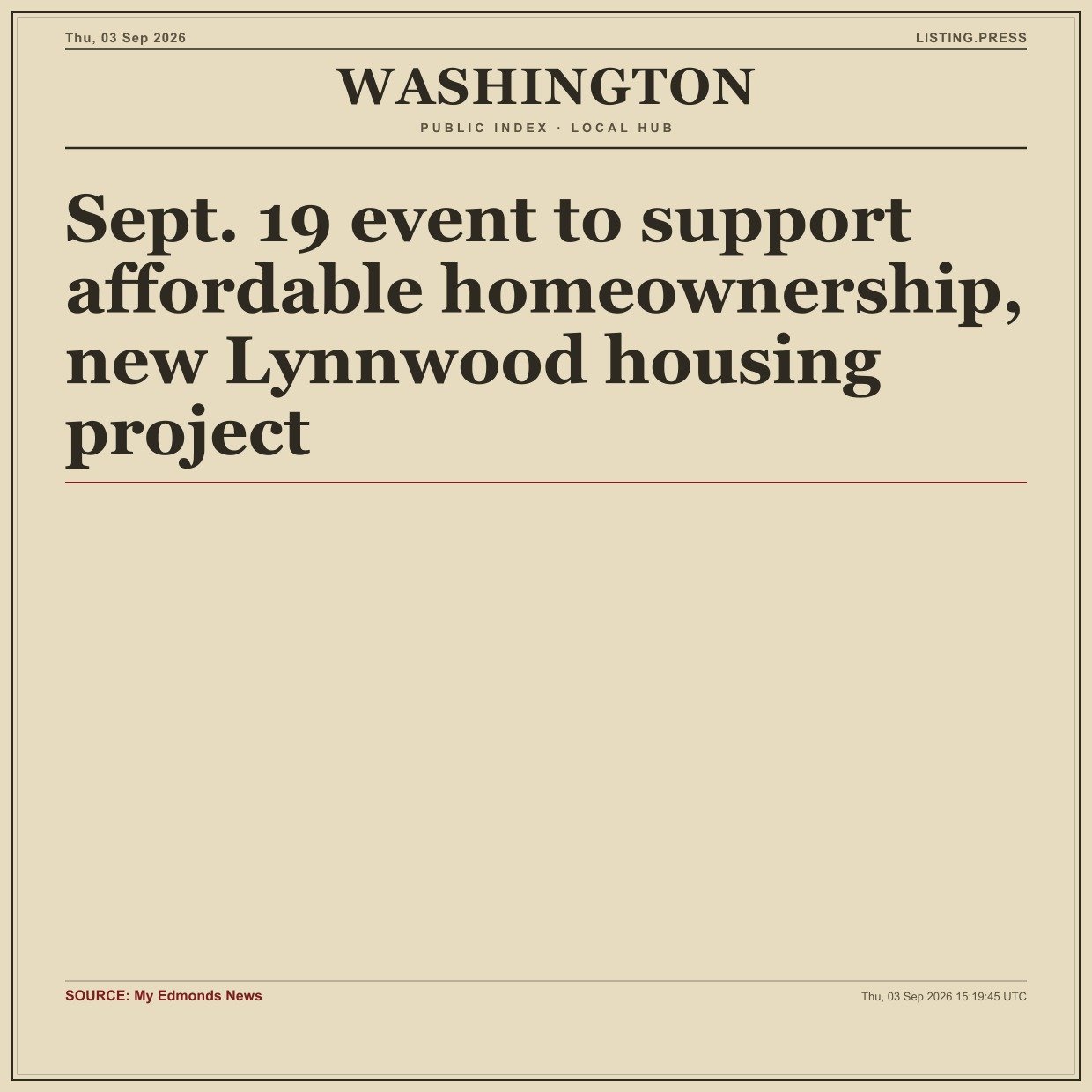 Sept. 19 event to support affordable homeownership, new Lynnwood housing project