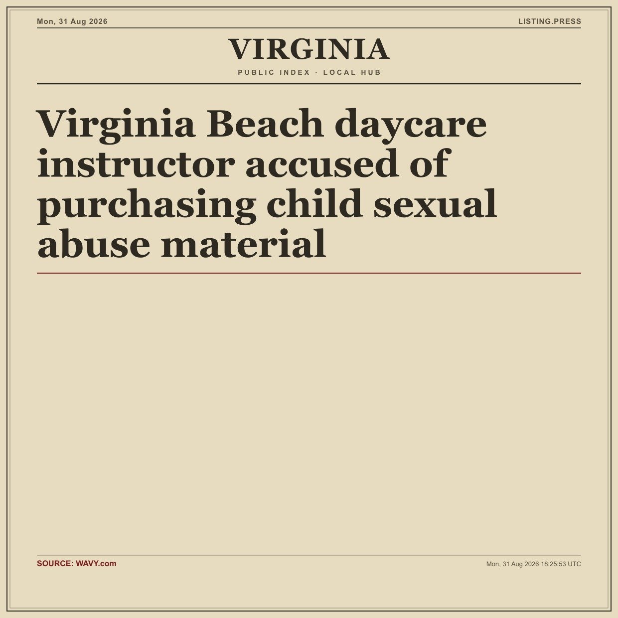 Virginia Beach daycare instructor accused of purchasing child sexual abuse material