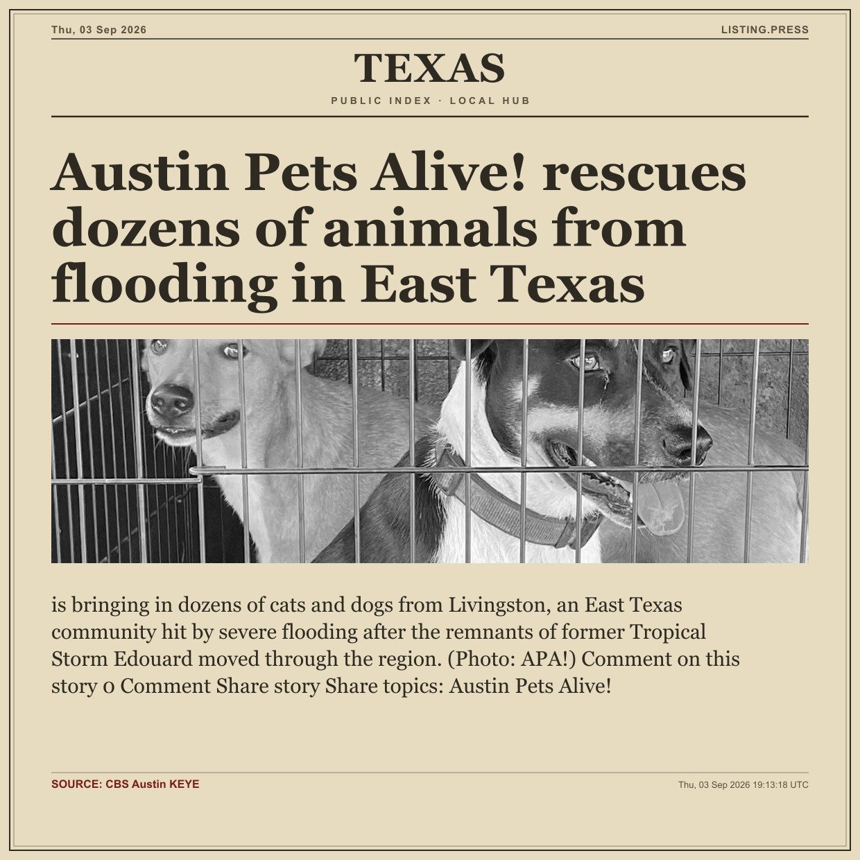 Austin Pets Alive! rescues dozens of animals from flooding in East Texas