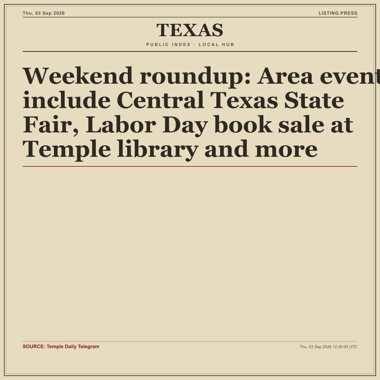 Weekend roundup: Area events include Central Texas State Fair, Labor Day book sale at Temple library and more
