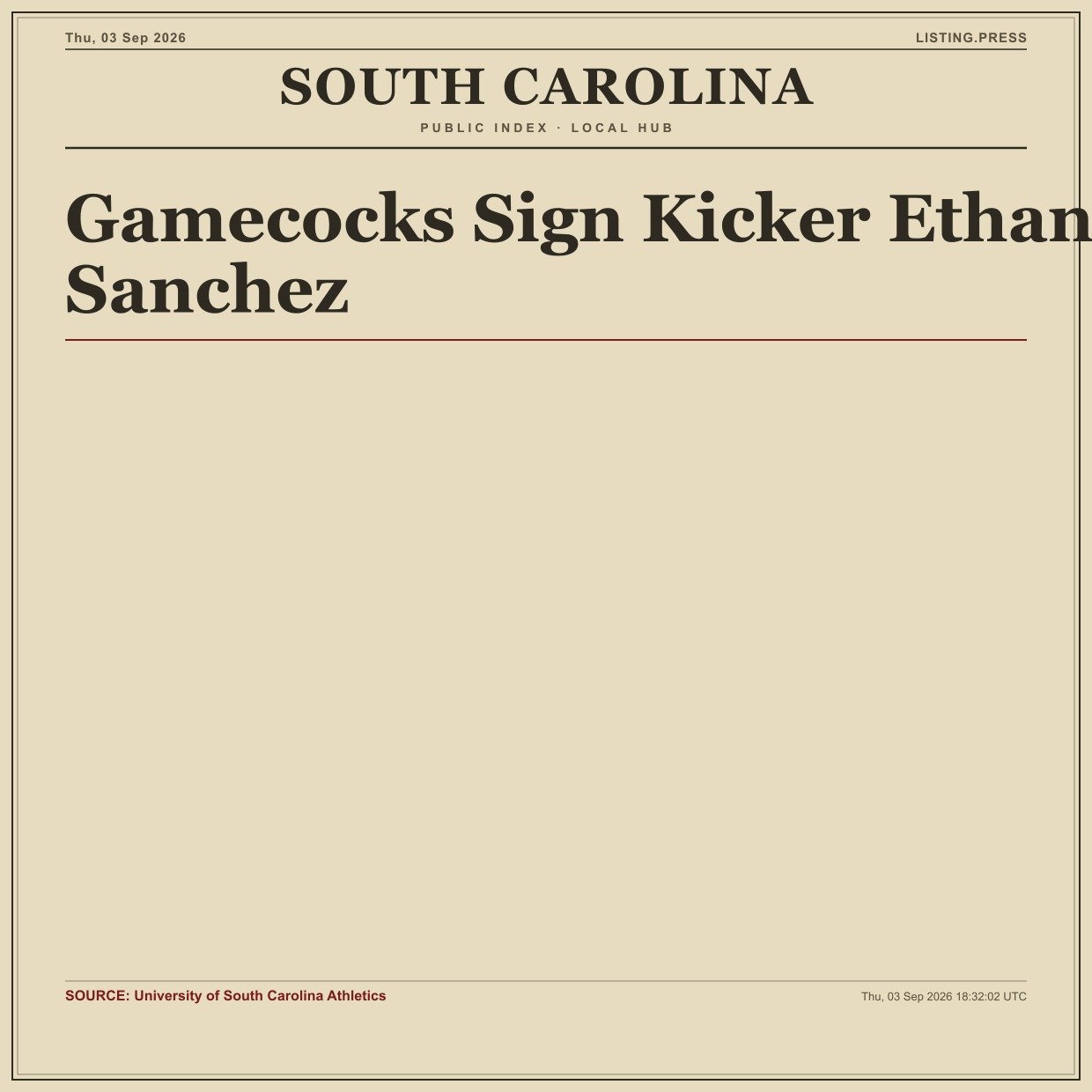 Gamecocks Sign Kicker Ethan Sanchez