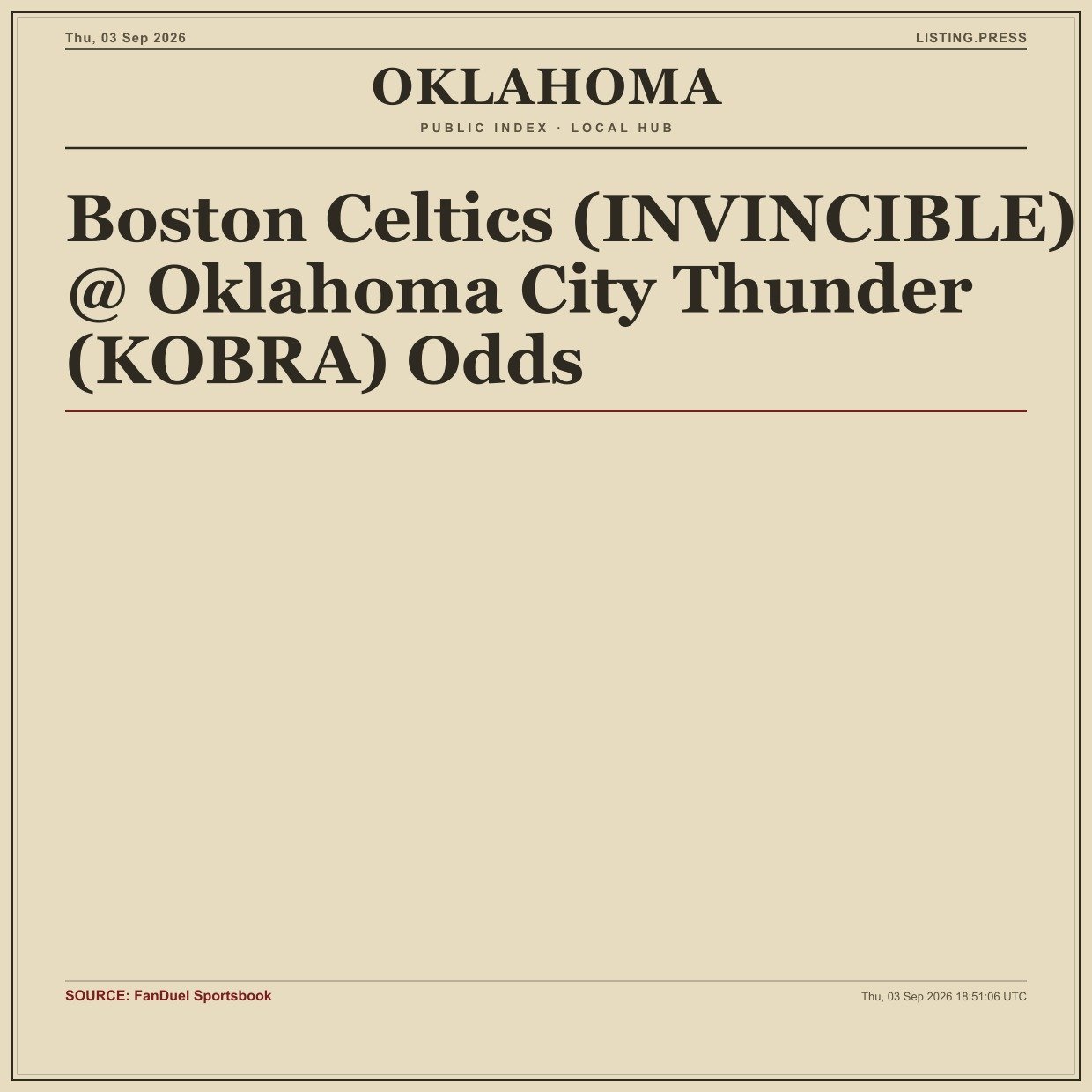 Boston Celtics (INVINCIBLE) @ Oklahoma City Thunder (KOBRA) Odds