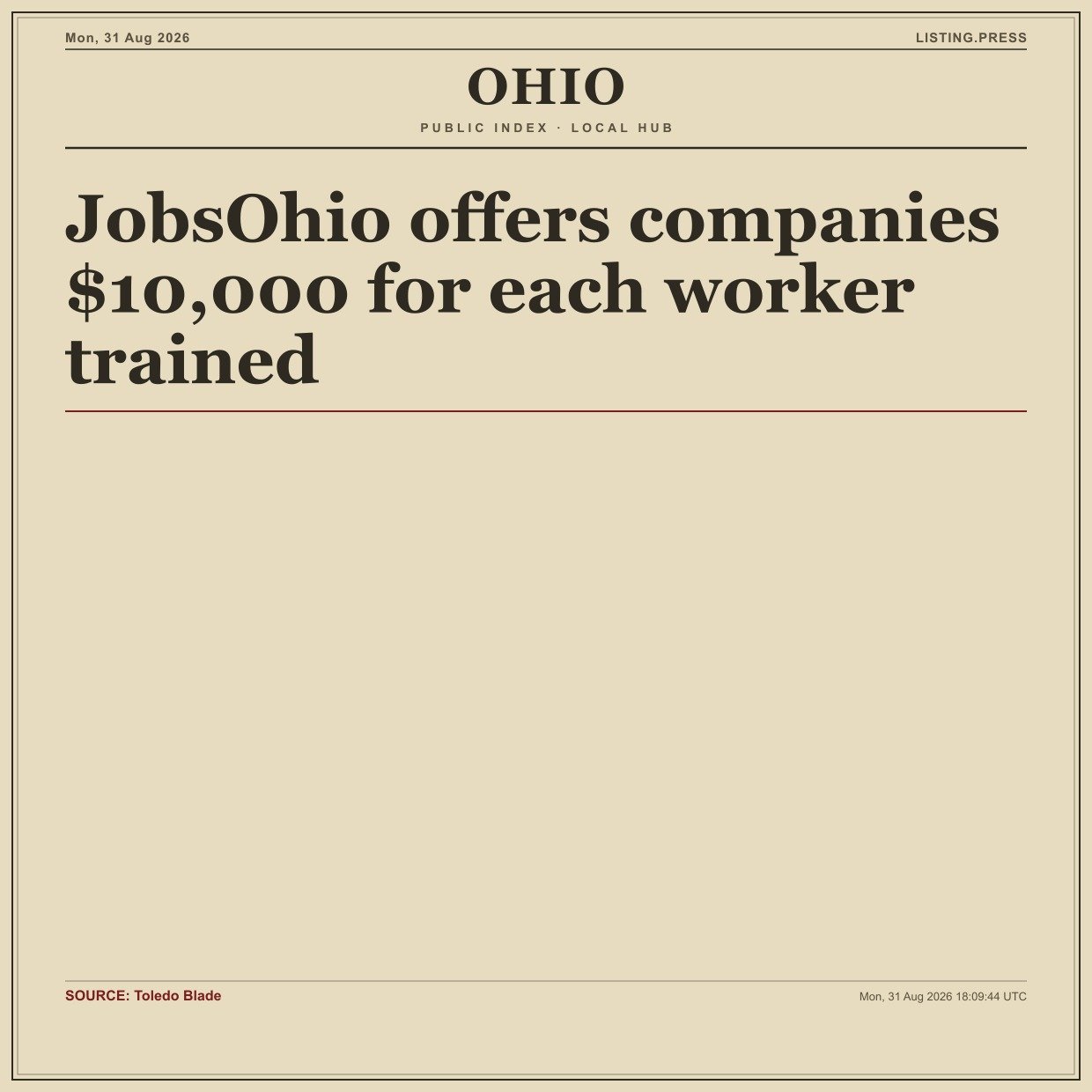 JobsOhio offers companies $10,000 for each worker trained