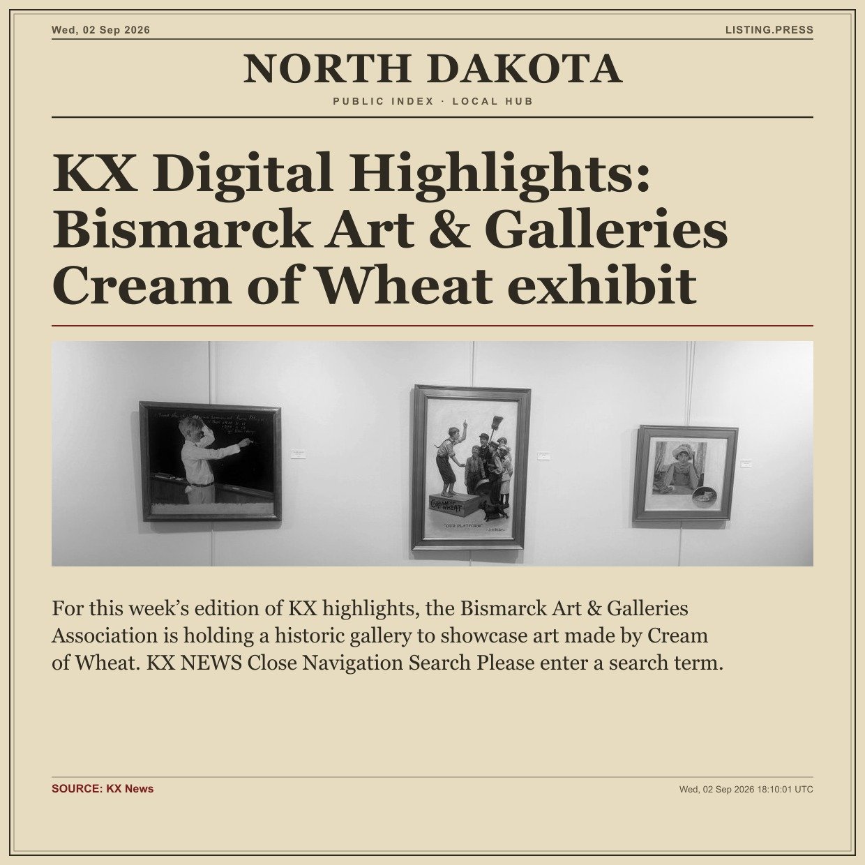 KX Digital Highlights: Bismarck Art & Galleries Cream of Wheat exhibit