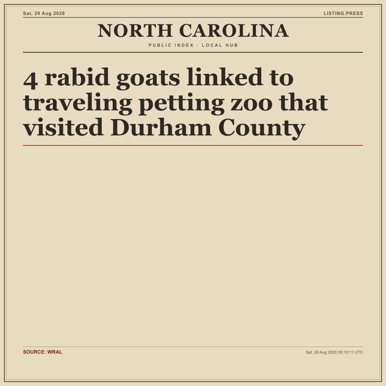 4 rabid goats linked to traveling petting zoo that visited Durham County