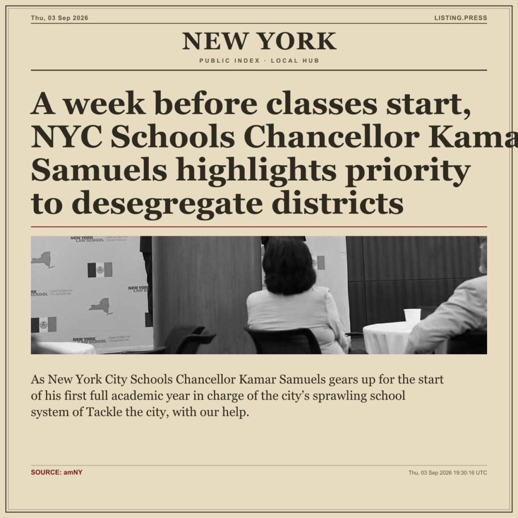 A week before classes start, NYC Schools Chancellor Kamar Samuels highlights priority to desegregate districts