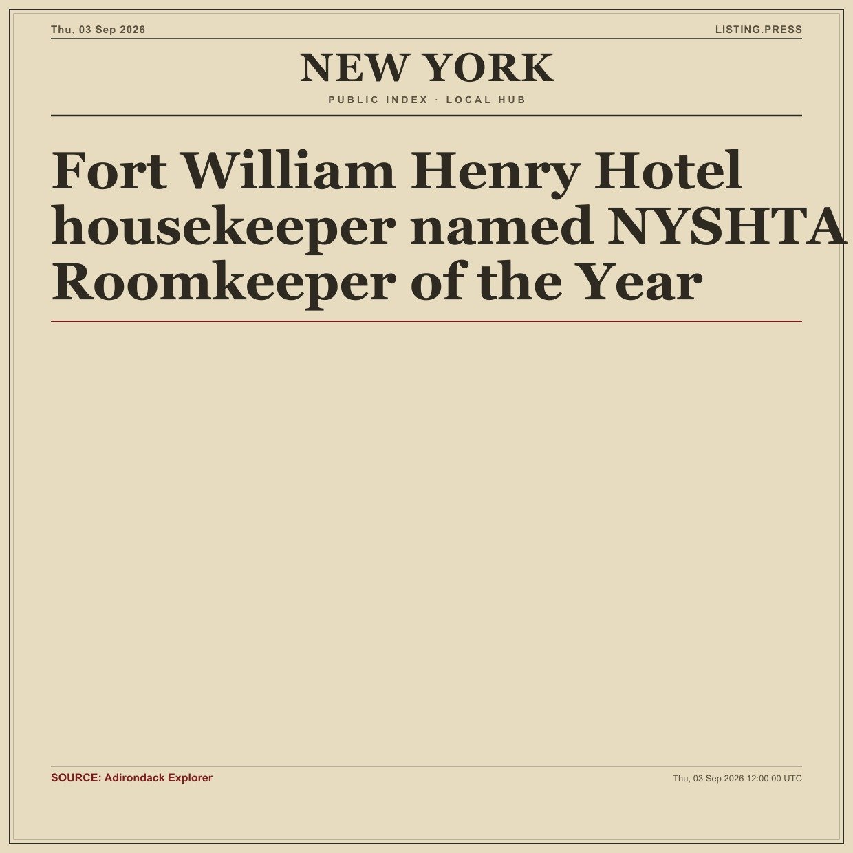 Fort William Henry Hotel housekeeper named NYSHTA Roomkeeper of the Year