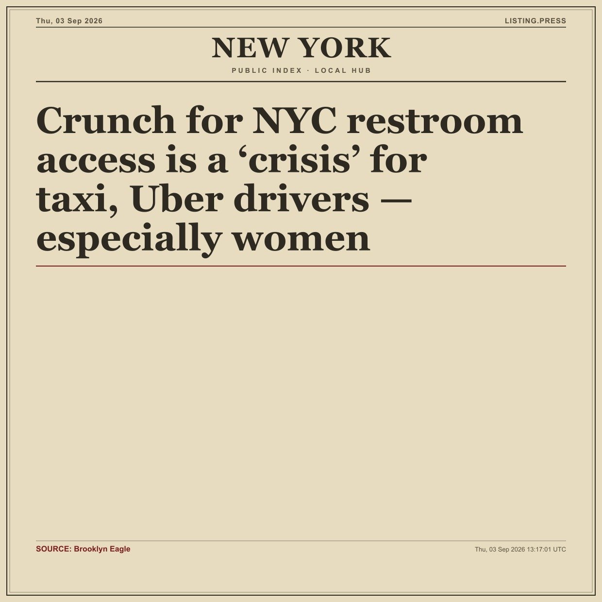 Crunch for NYC restroom access is a ‘crisis’ for taxi, Uber drivers — especially women