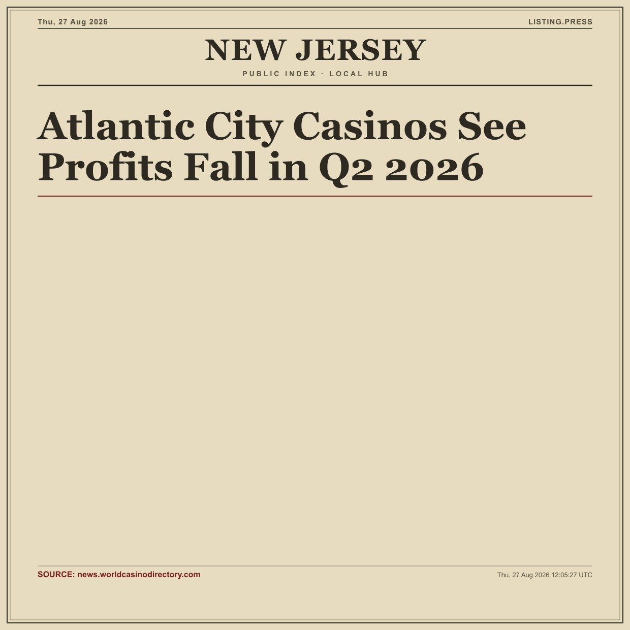 Atlantic City Casinos See Profits Fall in Q2 2026