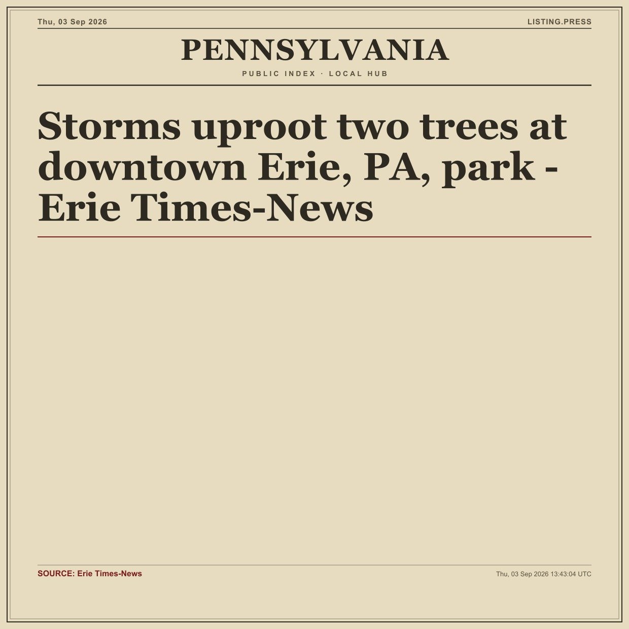 Storms uproot two trees at downtown Erie, PA, park - Erie Times-News