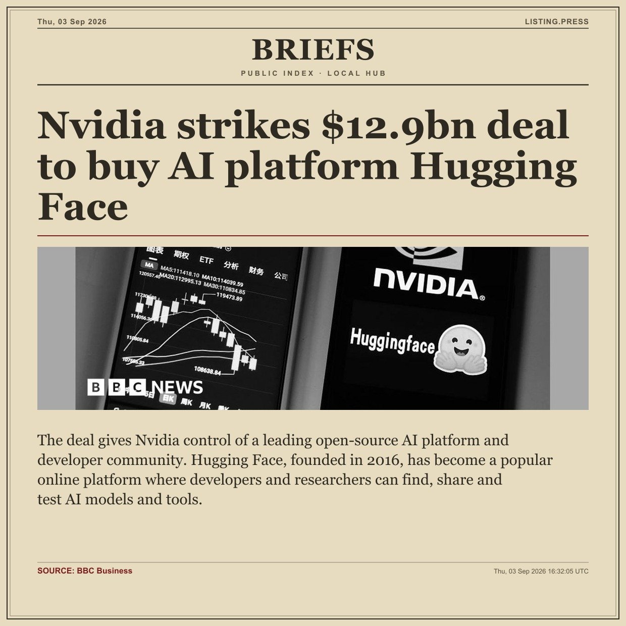 Nvidia strikes $12.9bn deal to buy AI platform Hugging Face